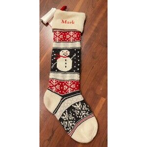 Pottery Barn Kids Classic Fair Isle Christmas Stocking Snowman Monogram 'Mark'